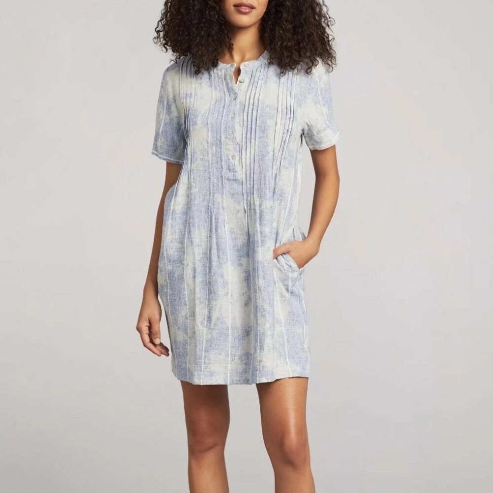 Faherty Gemina Blue Sky Linen Dress Pockets